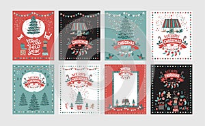 A set of posters or postcards Christmas market, Happy New year and Christmas