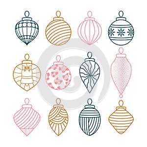 Merry Christmas and Happy New Year Graphic Resource Design. Editable Geometric Line work Christmas tree ornaments vector photo