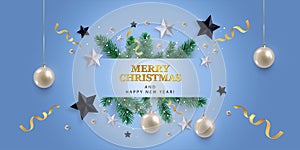 Merry Christmas and Happy New Year greeting banner