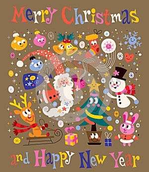 Merry Christmas and Happy New Year Greeting card