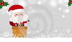Merry Christmas and happy new year greeting card banner template with cute Santa Claus with gift, cartoon character in Christmas
