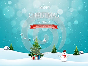 Merry Christmas and Happy new year greeting card ,celebrate theme on blue background for happy holiday