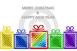 Merry Christmas & Happy New Year greeting card design with color
