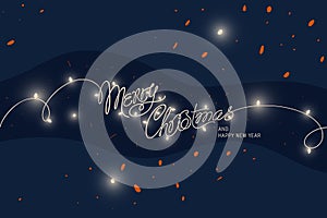 Merry Christmas and Happy New Year greeting card. Magic lanterns on the background of the starry sky