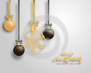 Merry Christmas and Happy new year greeting card in paper cut style background. Vector illustration Christmas celebration