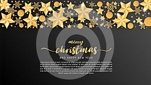 Merry Christmas and Happy new year greeting card in paper cut style background. Vector illustration Christmas celebration star,