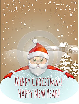 Merry Christmas and Happy New Year greeting card with Santa