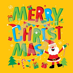 Merry Christmas Happy New Year Greeting Card Santa Claus Cartoon Vector