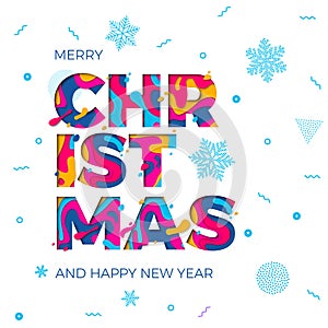 Merry Christmas Happy New Year greeting card snowflakes background vector paper carving