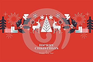 Merry Christmas and Happy New Year greeting card template