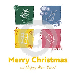 Merry Christmas and Happy New Year greeting card template. Vector illustrations