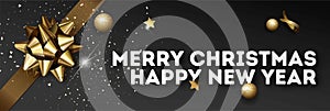 Merry Christmas and Happy New Year greeting card or web banner design template.