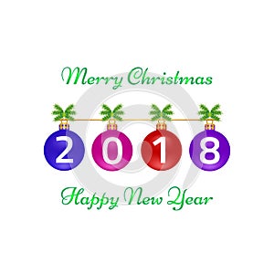Merry Christmas, Happy New Year greeting card on white background.