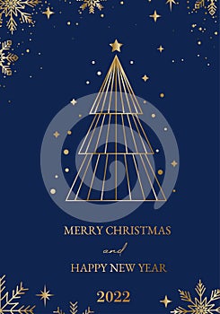 Merry Christmas and Happy New Year greeting card. Xmas background