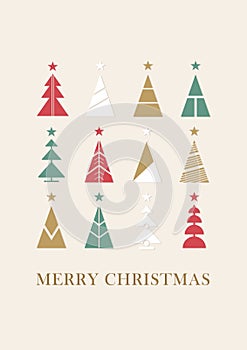 Merry Christmas and Happy New Year greeting cards, posters, holiday covers. Modern Xmas design. Christmas tree, ball, decoration