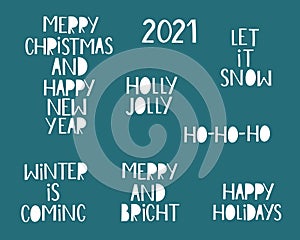 Merry Christmas and Happy New Year hand drawing letterings set on a neutral background. holiday theme. Colorful vector illustratio