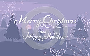 Merry Christmas and Happy New Year hand lettering. New Year vector design for greeting card. New Year`s holiday. Lettering