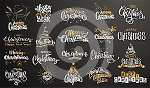 Merry Christmas. Happy New Year. Handwritten modern brush lettering, Typography set