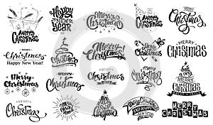 Merry Christmas. Happy New Year. Handwritten modern brush lettering, Typography set