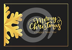 Merry Christmas and Happy New Year handwritten seasonal greetings. Winter holidays postcard made of a premium black paper and