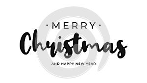 Merry Christmas and Happy New Year handwritten text. Merry Christmas hand drawn black text for greeting card