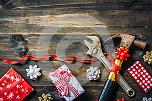 Merry christmas and Happy New year with handy tools background