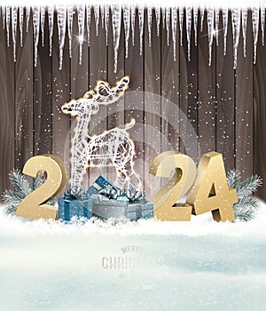 Merry Christmas and Happy New Year Holiday background with gift boxes