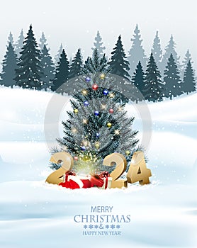 Merry Christmas and Happy New Year Holiday background with magic box