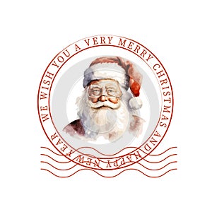 Merry Christmas and Happy New Year Holiday Card Stamp Design Element.