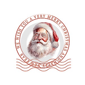 Merry Christmas and Happy New Year Holiday Card Stamp Design Element.