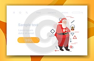 Merry christmas happy new year holiday celebration greeting card santa claus holding magic glass ball copy space