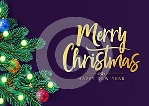 Merry Christmas and Happy New Year Holiday Greeting Decorative Postcard Design