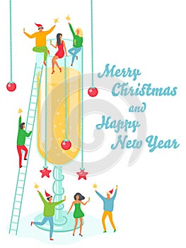Merry Christmas happy new year holiday illustration. People having fun at the party