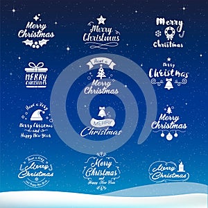 Merry Christmas and Happy New Year icon set. Typography, text de