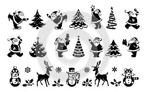Merry Christmas and Happy New Year icons and symbols set