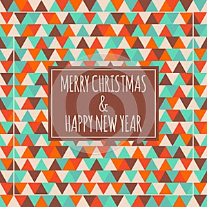Merry Christmas & Happy New Year illustration. Winter holiday geometry vector pattern. Decorative red orange blue brown seamless