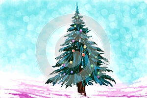 Merry christmas and happy new year landscape tree card holiday background