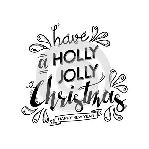 Merry christmas and happy new year lettering art
