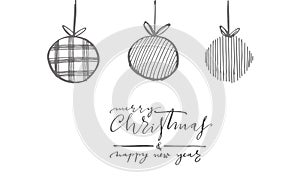 Merry Christmas and happy new year lettering phrases and graphic illustrations template. Greeting card invitation with