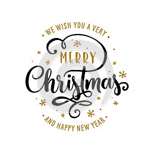 Merry Christmas and Happy New Year lettering template. Greeting card or invitation. Vector vintage illustration.