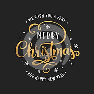 Merry Christmas and Happy New Year lettering template. Greeting card or invitation. Vector vintage illustration.