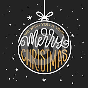 Merry Christmas and Happy New Year lettering template. Greeting card or invitation. Vector vintage illustration.