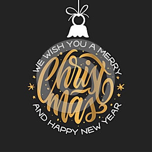 Merry Christmas and Happy New Year lettering template. Greeting card or invitation. Vector vintage illustration.