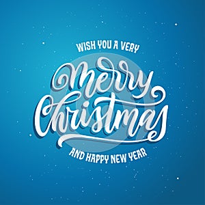 Merry Christmas and Happy New Year lettering template. Greeting card or invitation. Vector vintage illustration.