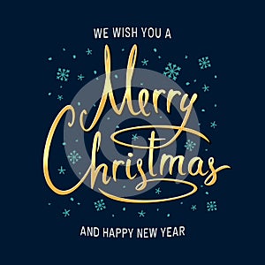 Merry Christmas Happy New Year lettering vector illustration