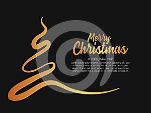 Merry Christmas and Happy New Year lettering vector illustration with Christmas Tree on black background paper art dark style