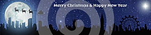 A Merry Christmas & Happy New Year London night time scene extra wide banner