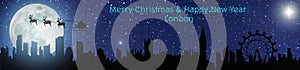 A Merry Christmas & Happy New Year London - night time scene extra wide banner