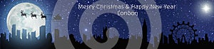 A Merry Christmas & Happy New Year London - night time scene extra wide banner