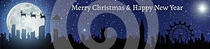 A Merry Christmas & Happy New Year London night time scene extra wide banner